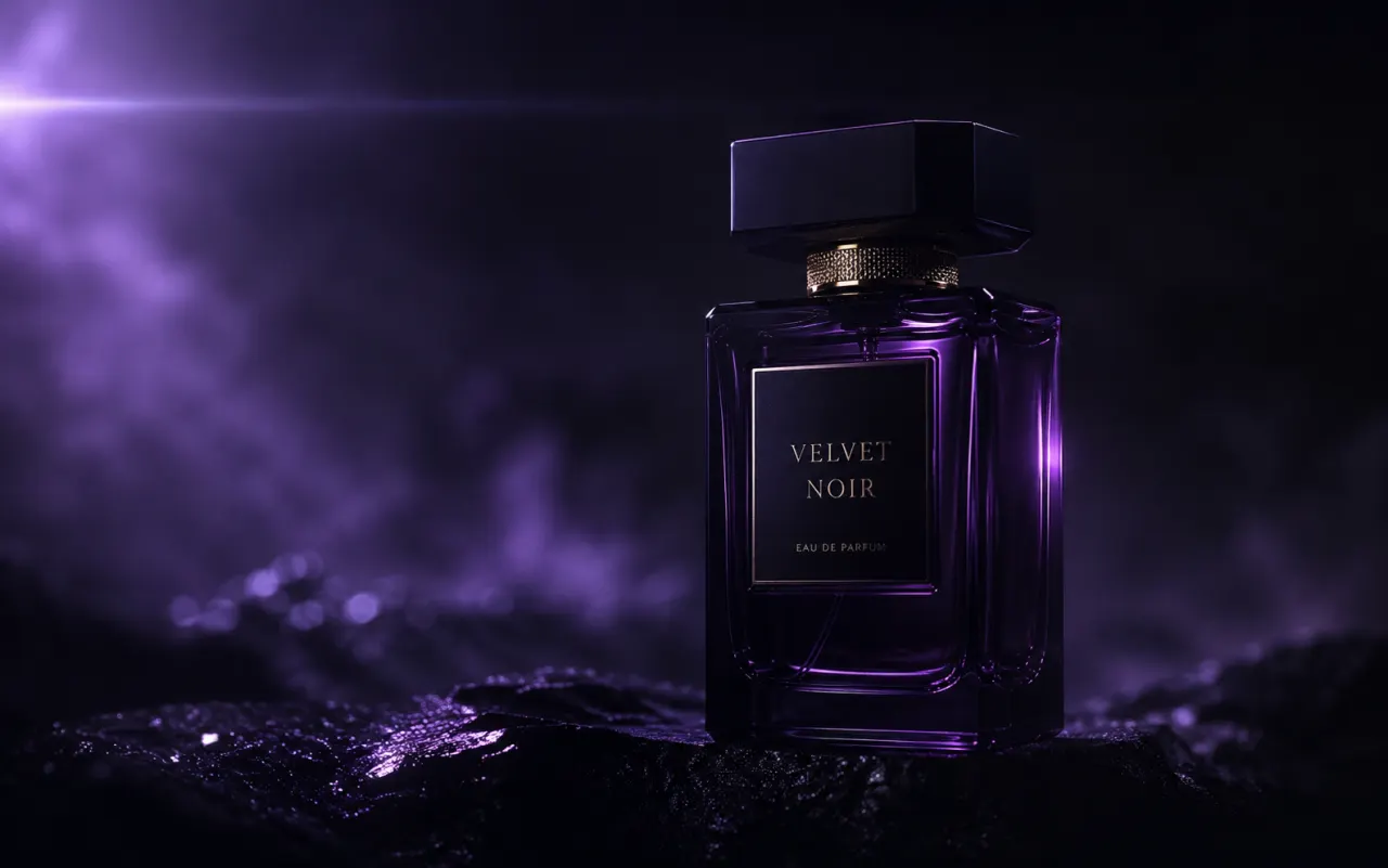 Cinematic brand film still — Velvet Noir perfume campaign